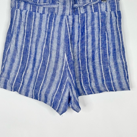 Linen Blend Striped Coastal blue white belted Shorts - Size Medium - Picture 7 of 14